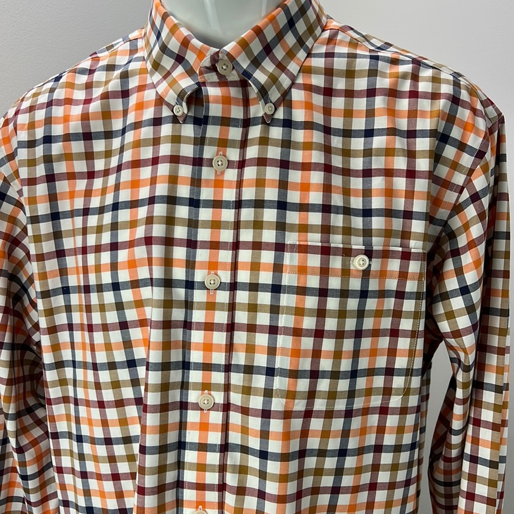 Men’s Orvis orange navy burgundy striped button-down pocket men’s XL classic fit